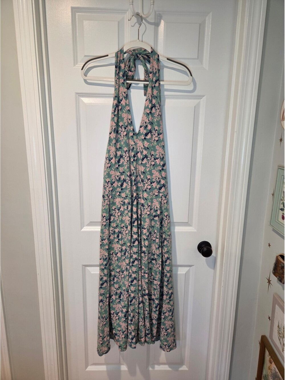 Pact Floral Halter Maxi Dress in Green and Pink